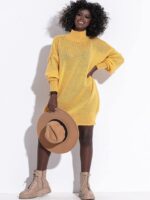 Robe Pull Oversize Col Roulé jaune