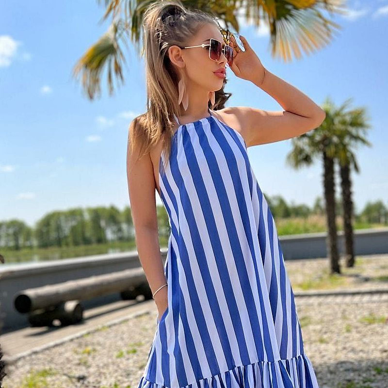 Robe d'Eté Rayé en Cotton à Volant Dos Nu LIFESTYLE 2