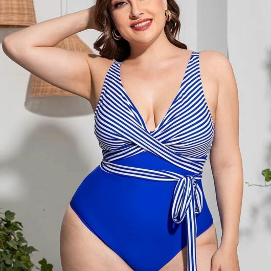 Maillot de Bain 1 Pièce Monokini Décoltée Plongant bleu